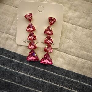 Glamorous Pink Triangle Drop Earrings